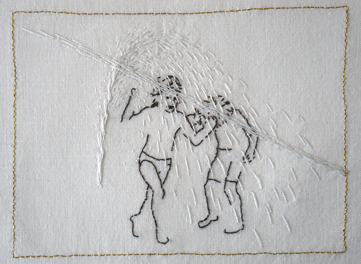 embroidery, children playing with water