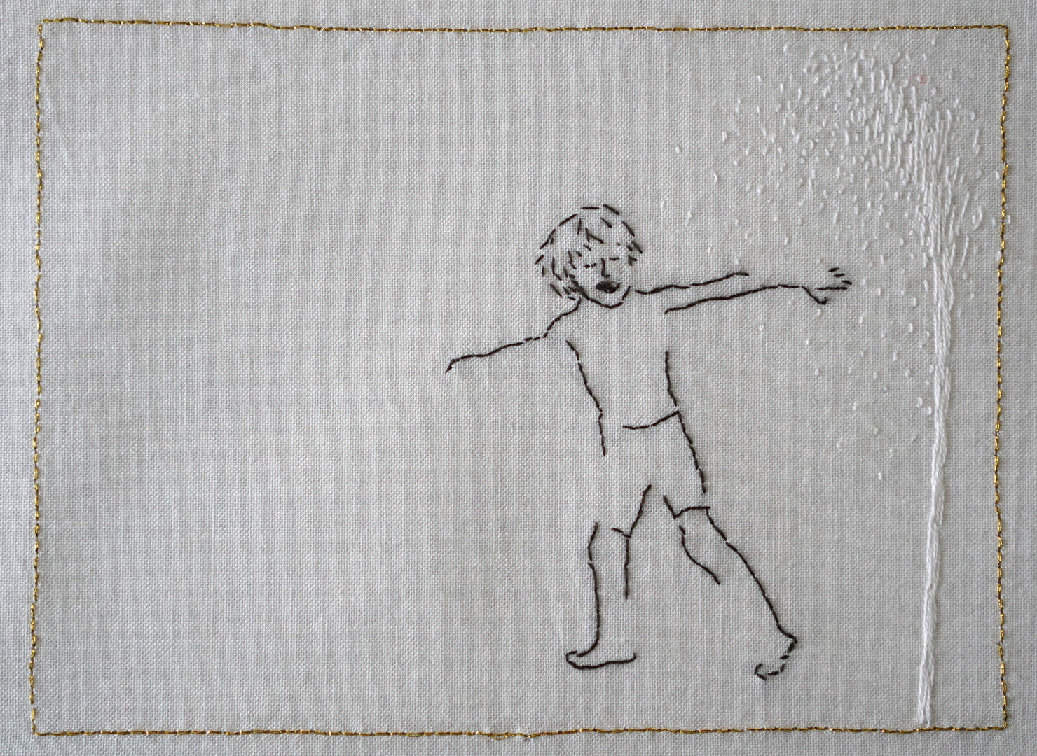 embroidery, child playing with water