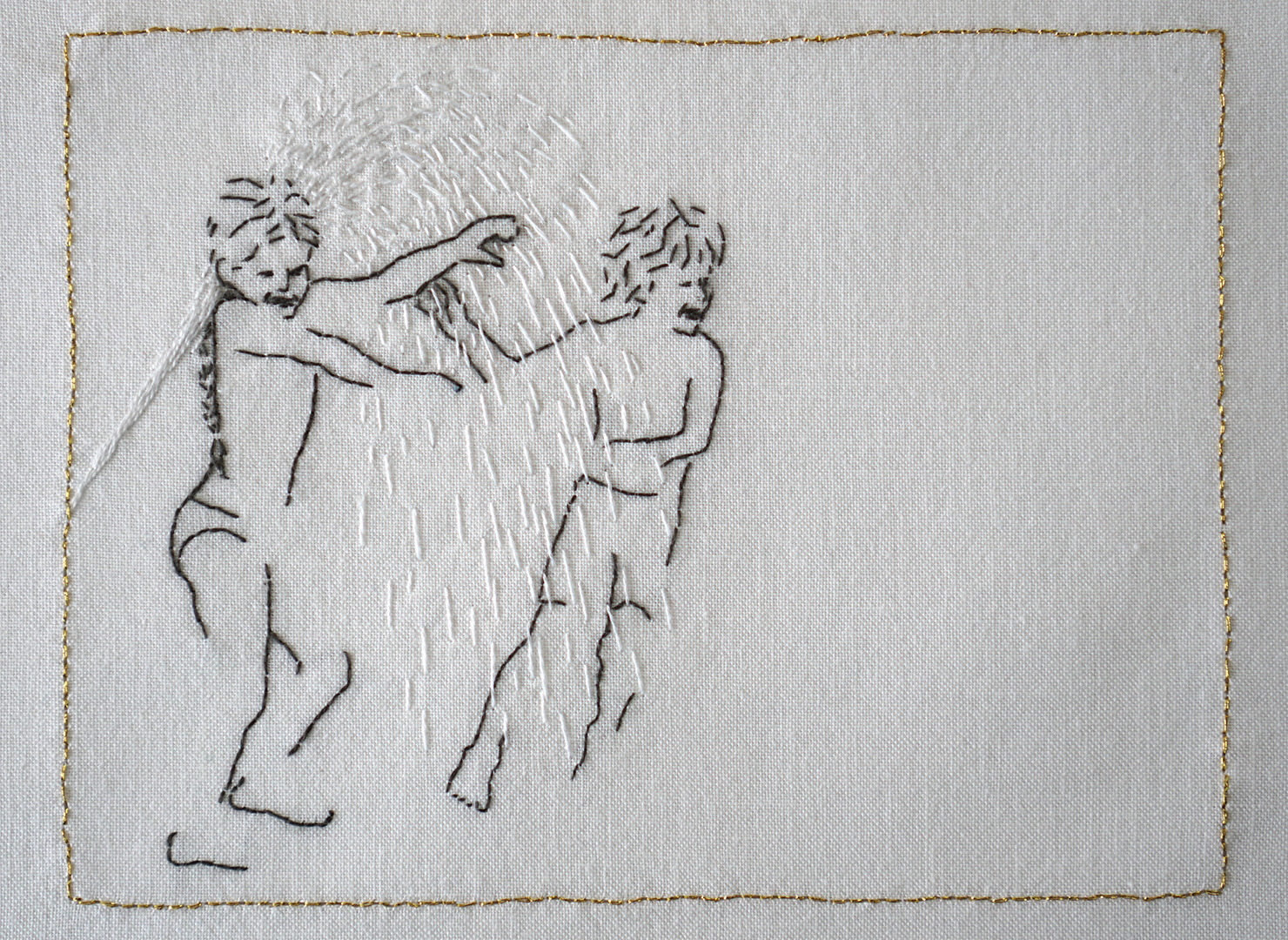 embroidery, children playing with water