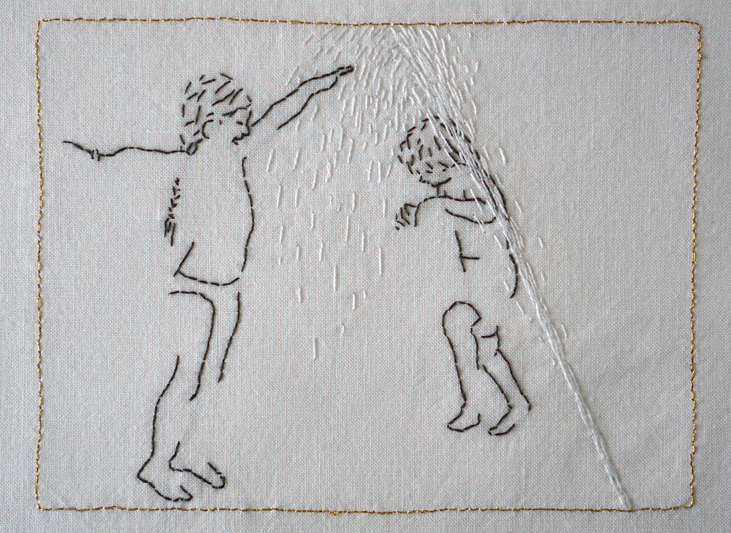 embroidery, children playing with water